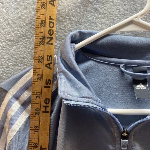 ADIDAS Women Blue White Striped Full Zip Up Track JACKET Shirt Stretch Sz L - Picture 5 of 6